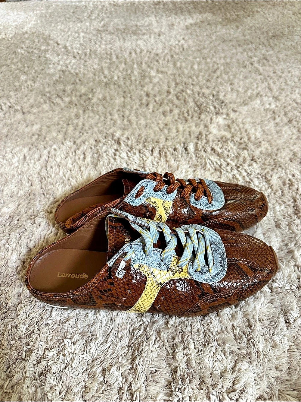 Larroude Stella Mule in Python Printed Leather Sneakers Brown & Gold US 11